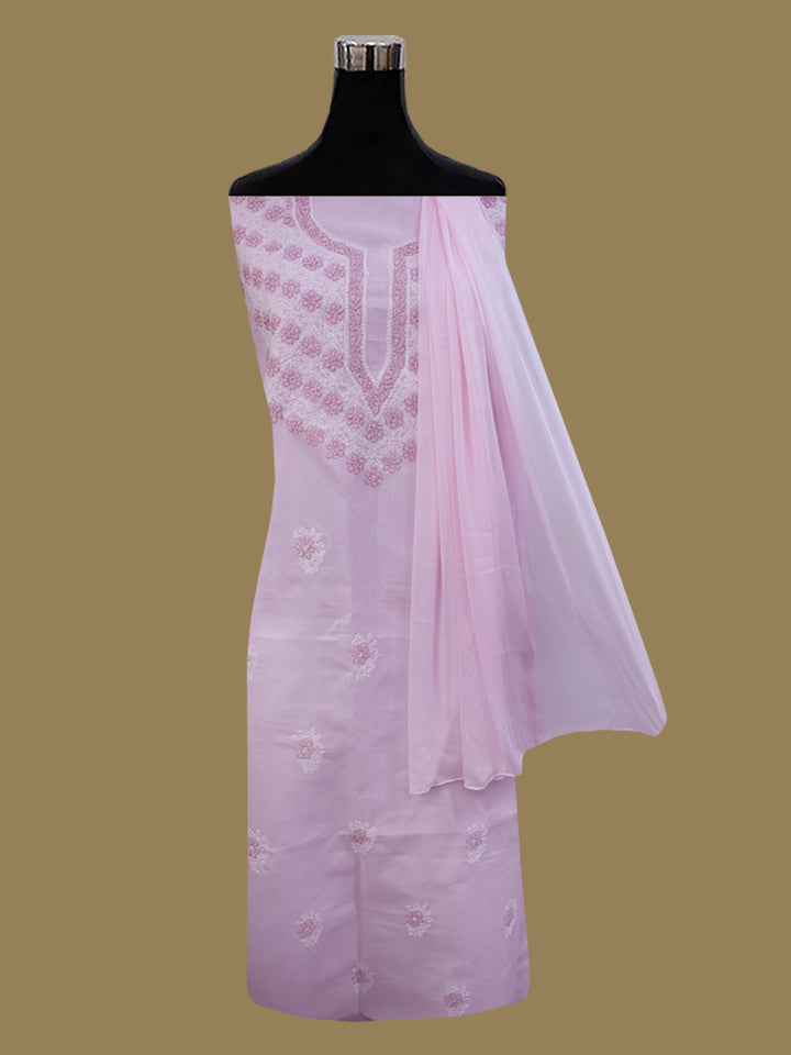 Women Hand Embroidered Chikankari Cotton Dressmaterial PCSCU00102FS-Babypink