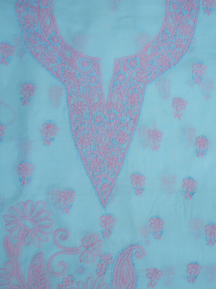 women hand embroidered chikankari cotton dressmaterial PC4120-BLUE16