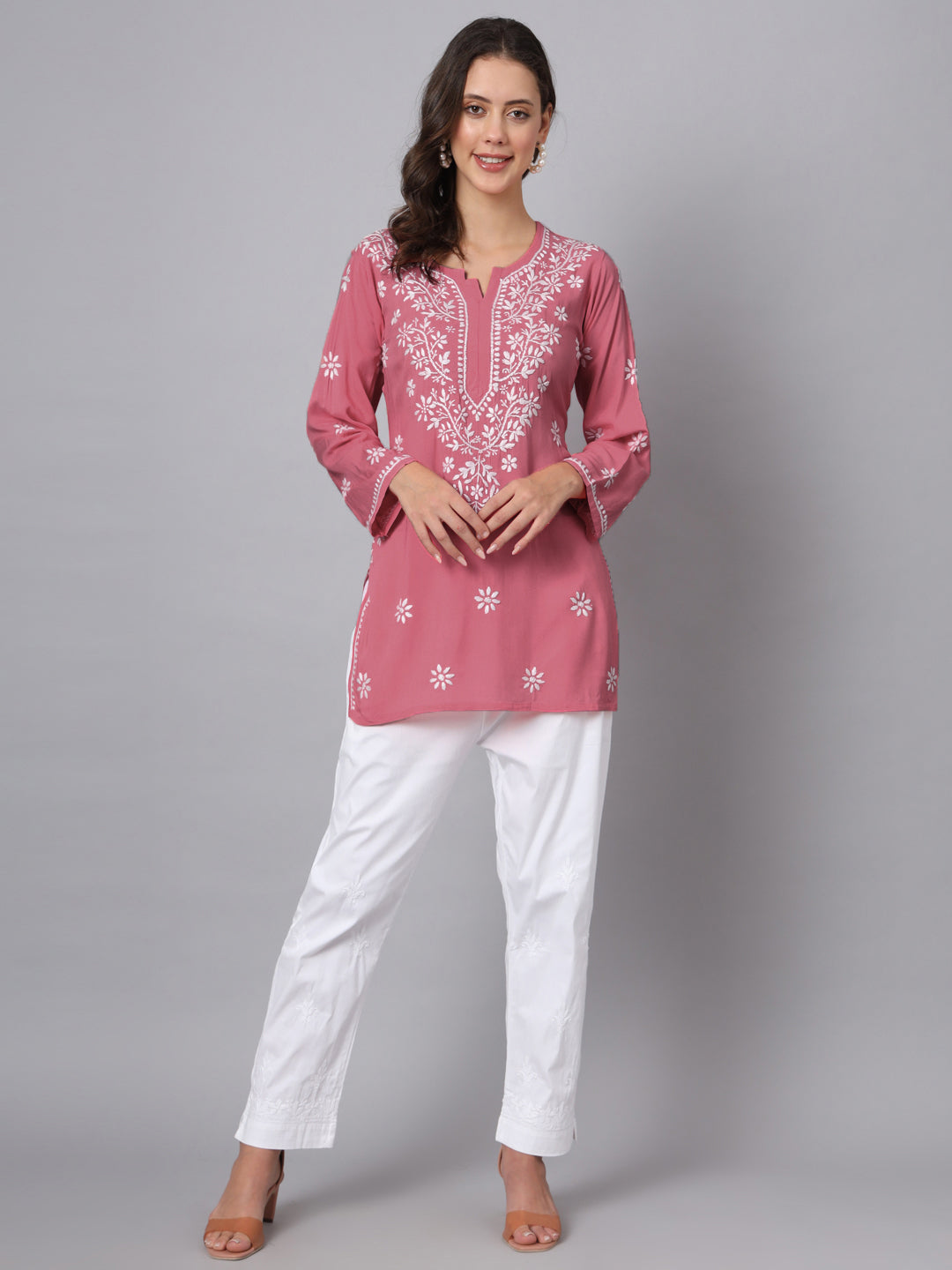 Women Hand Embroidered Chikankari Modal Kurti PC3611 Rust
