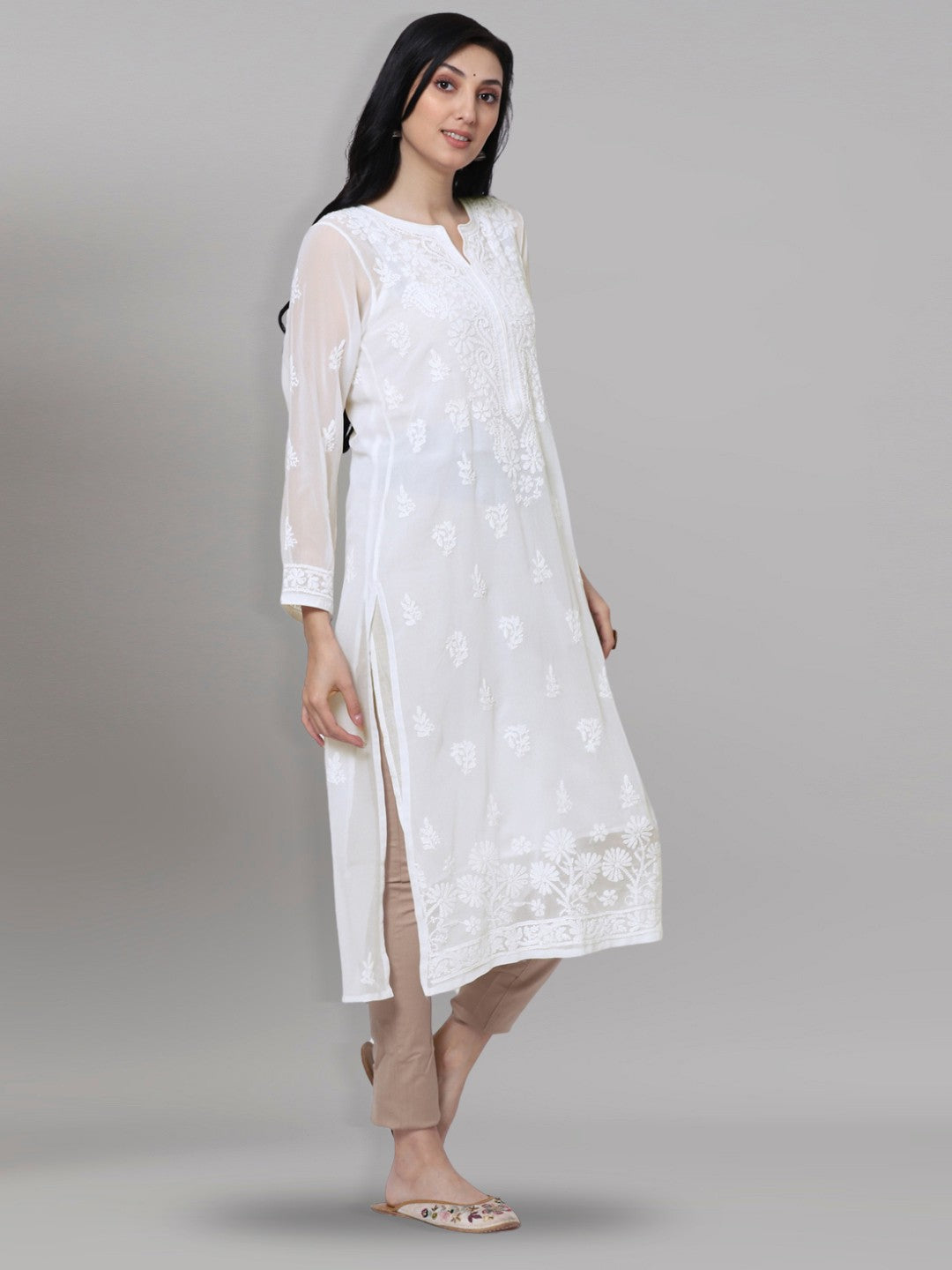 Women Hand Embroidered Chikankari Georgette Straight Kurta with Matching Slip PC3511