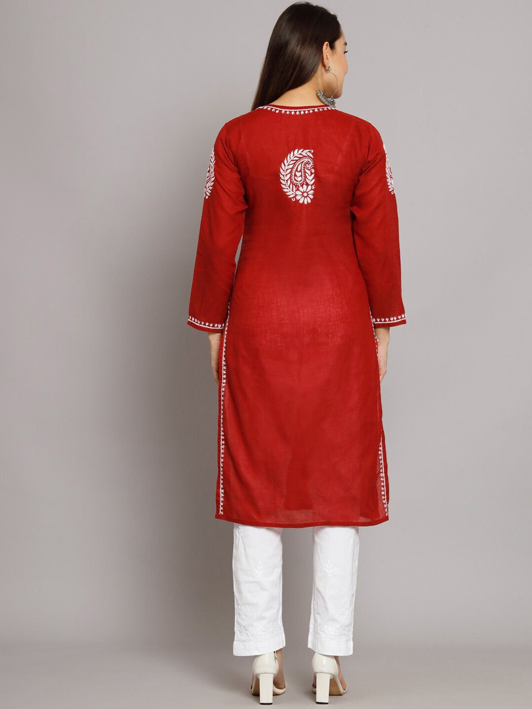 Hand Embroidered Chikankari Cotton Straight Kurta-PC3561