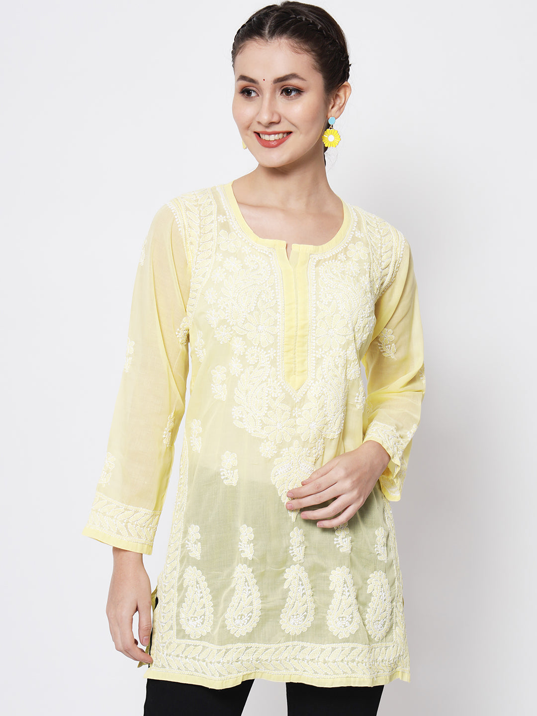 Women Hand Embroidered Chikankari Cotton Kurti PC3595