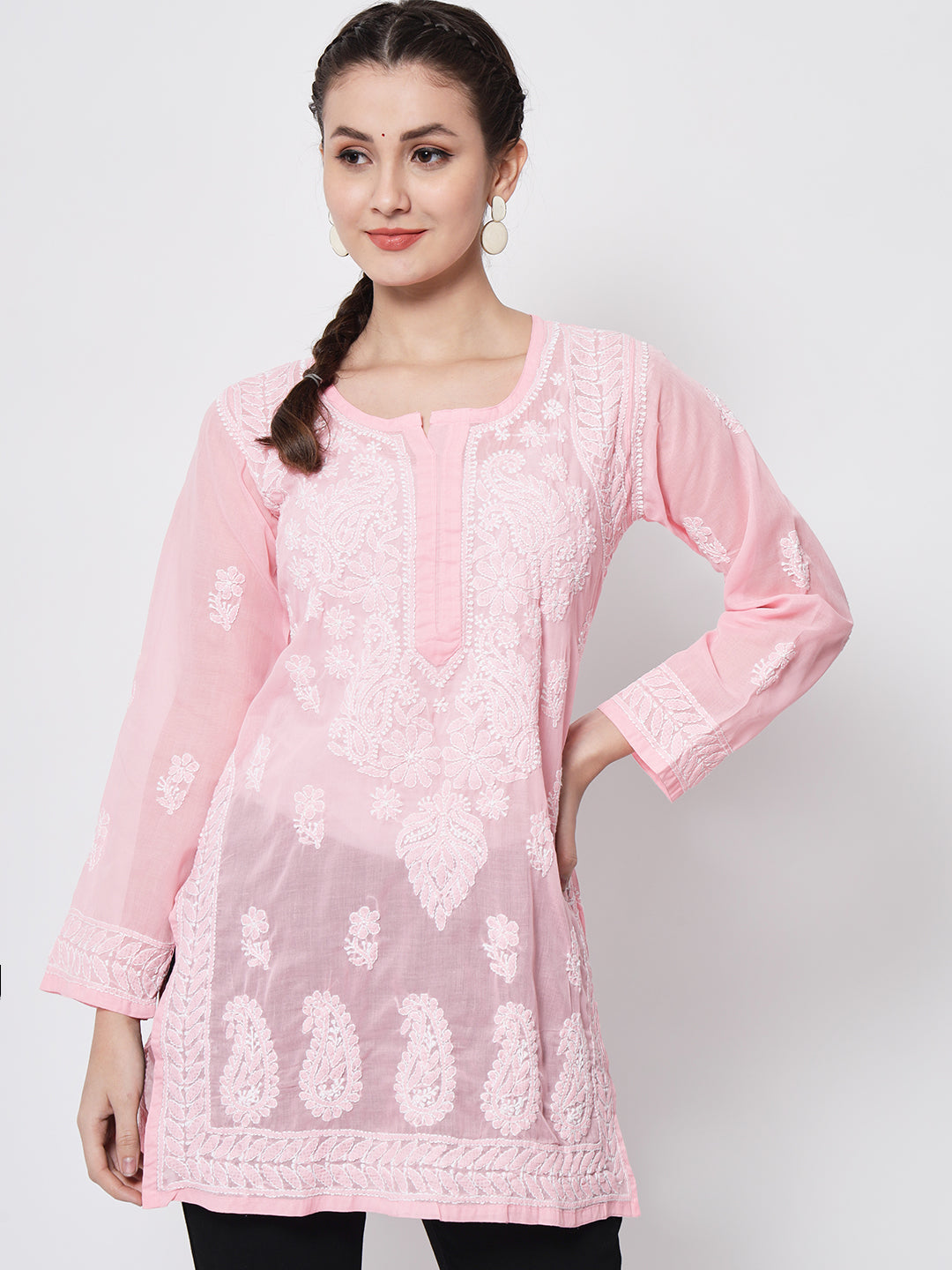 Women Hand Embroidered Chikankari Cotton Kurti PC3595