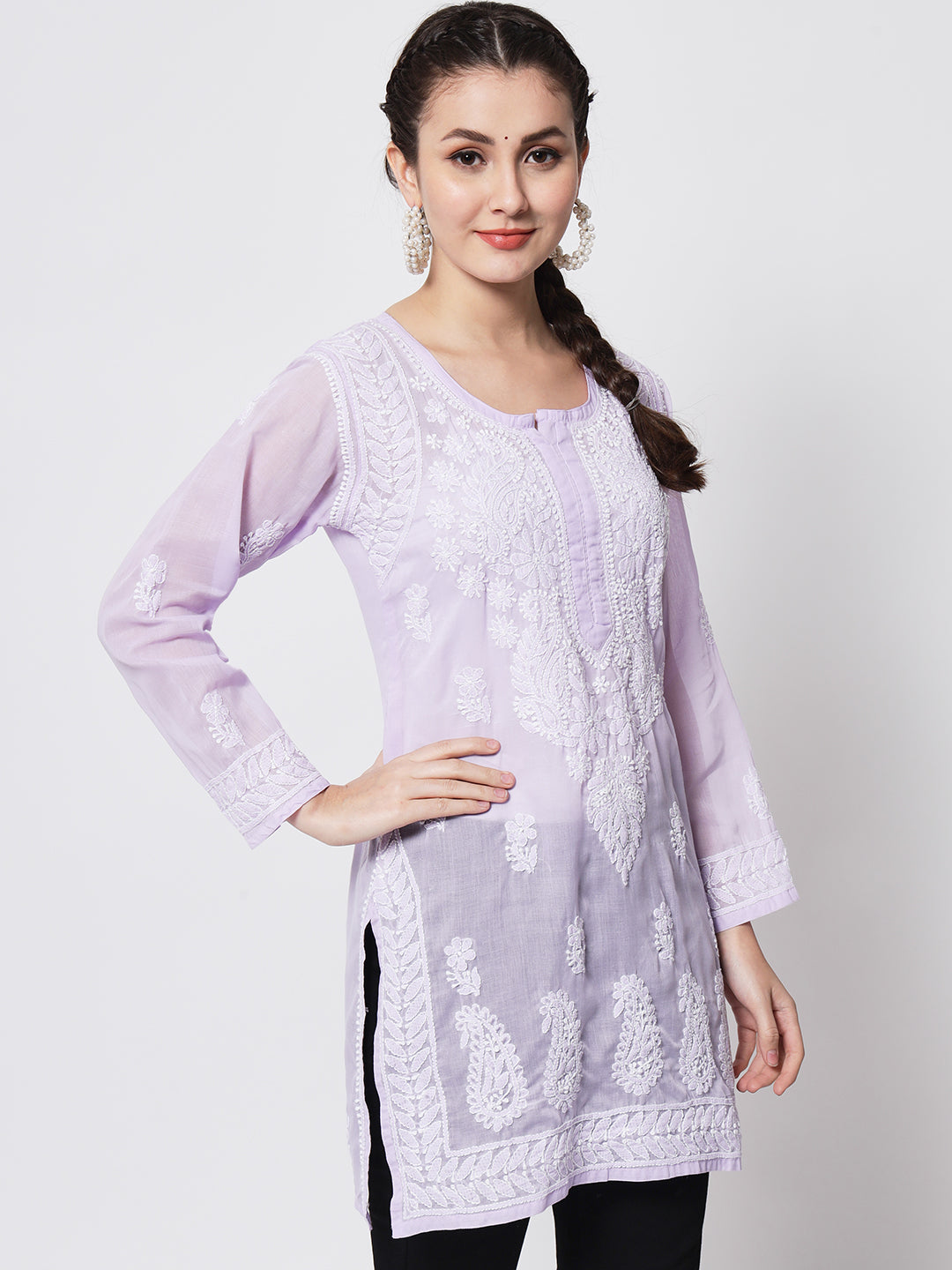 Women Hand Embroidered Chikankari Cotton Kurti PC3595