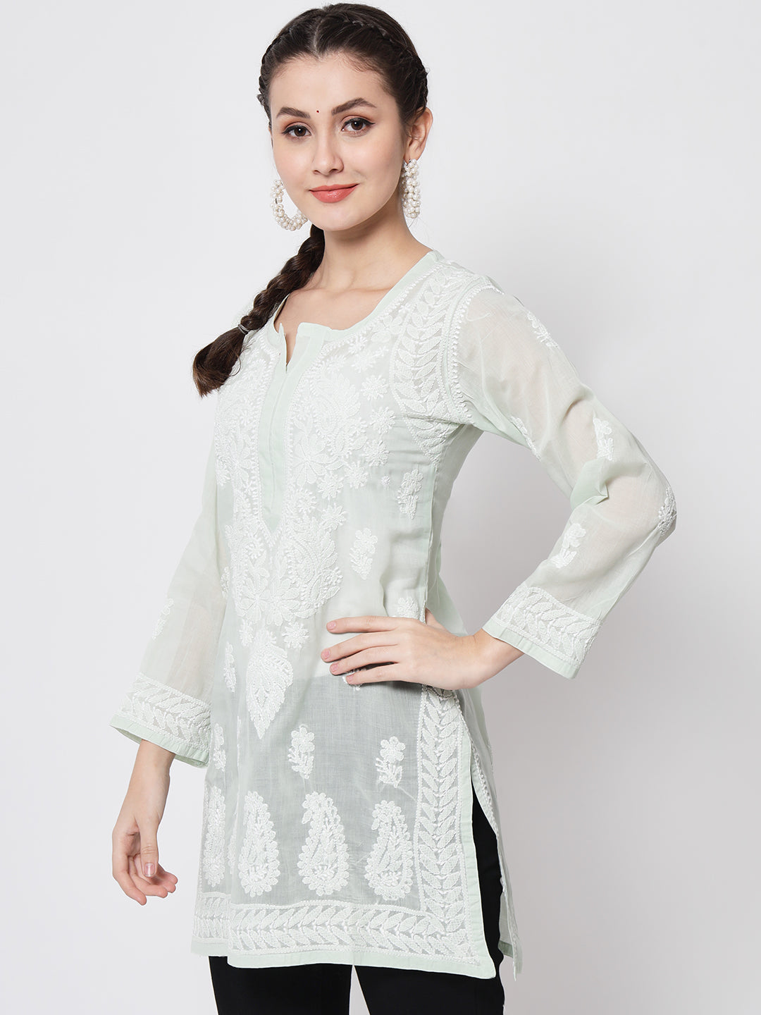 Women Hand Embroidered Chikankari Cotton Kurti PC3595