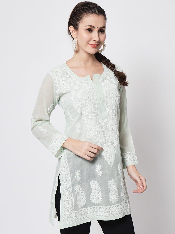 Women Hand Embroidered Chikankari Cotton Kurti PC3595