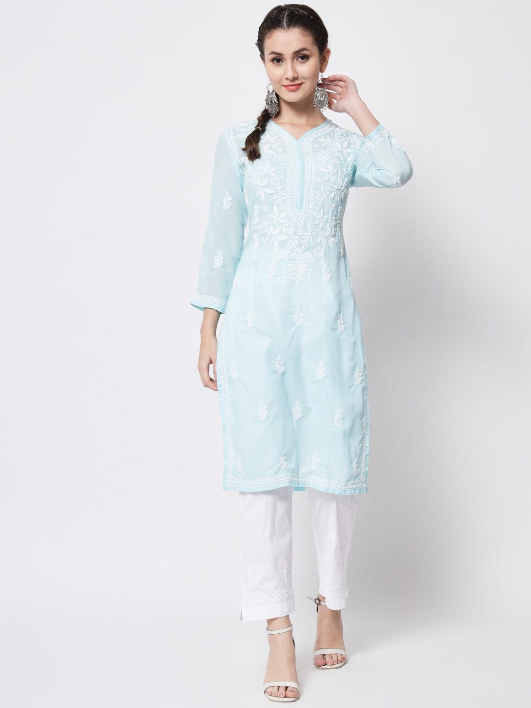 Hand Embroidered Chikankari Cotton Straight Kurta- PC3372