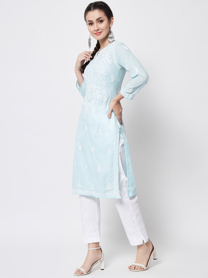 Hand Embroidered Chikankari Cotton Straight Kurta- PC3372