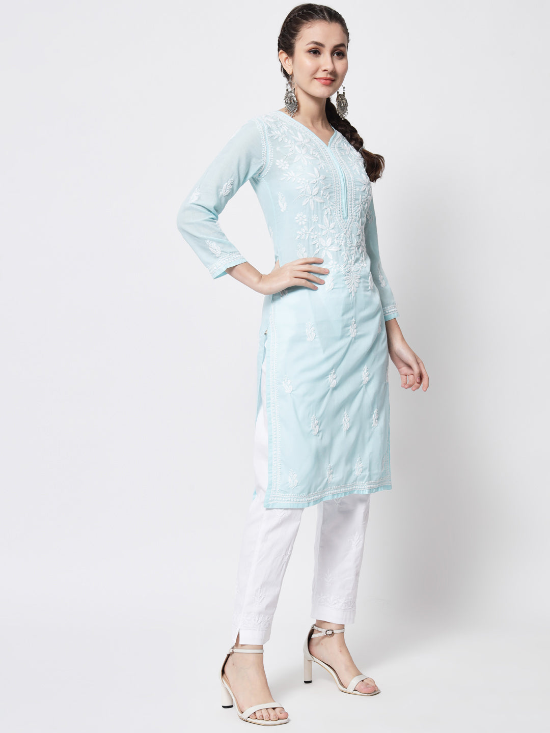 Hand Embroidered Chikankari Cotton Straight Kurta- PC3372