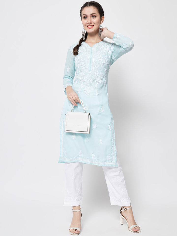 Hand Embroidered Chikankari Cotton Straight Kurta- PC3372