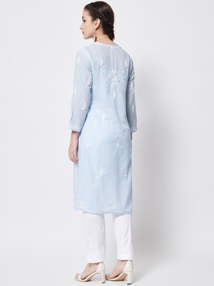 Hand Embroidered Chikankari Cotton Straight Kurta- PC3372