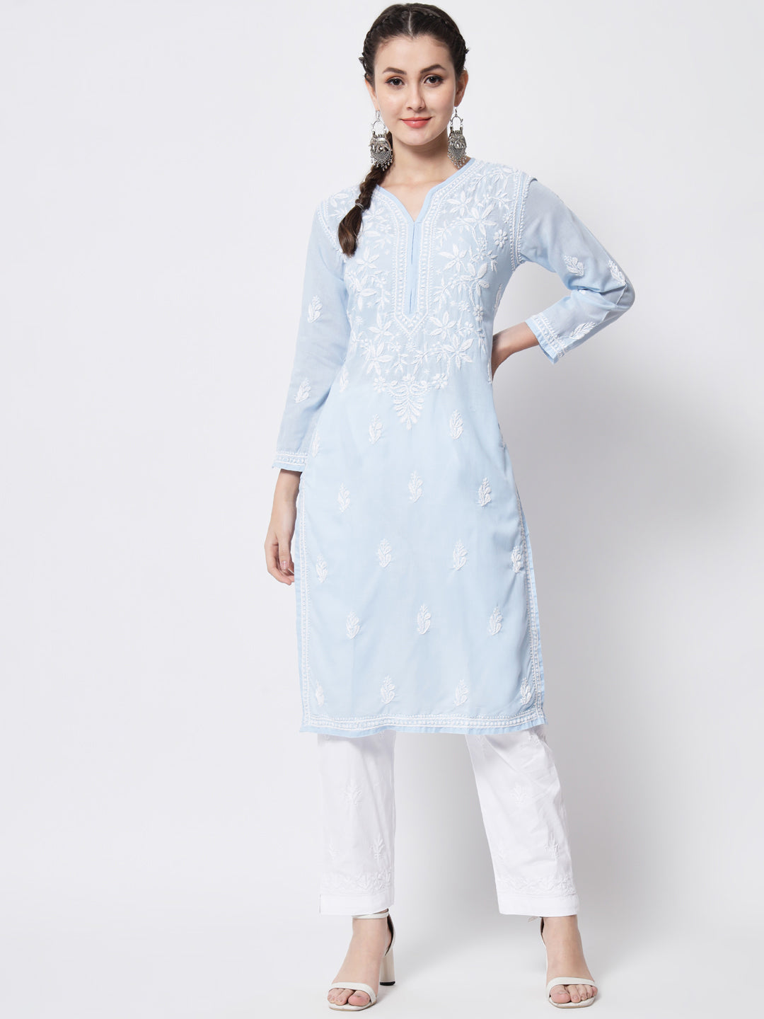 Hand Embroidered Chikankari Cotton Straight Kurta- PC3372