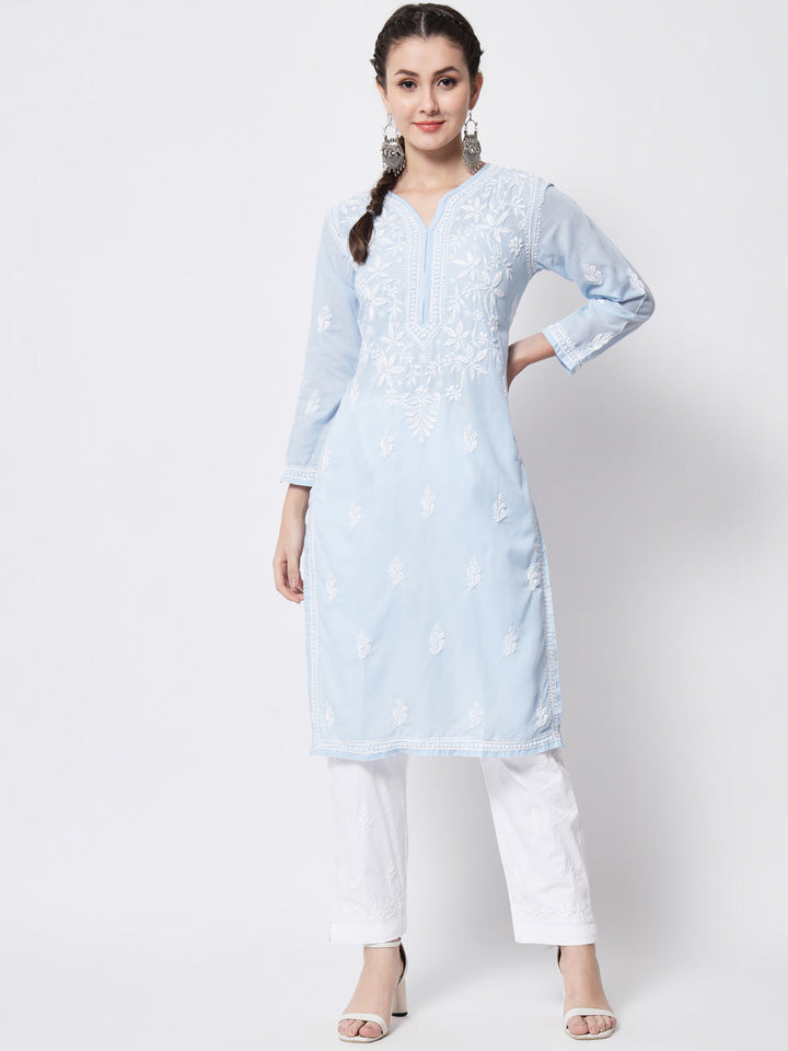 Hand Embroidered Chikankari Cotton Straight Kurta- PC3372