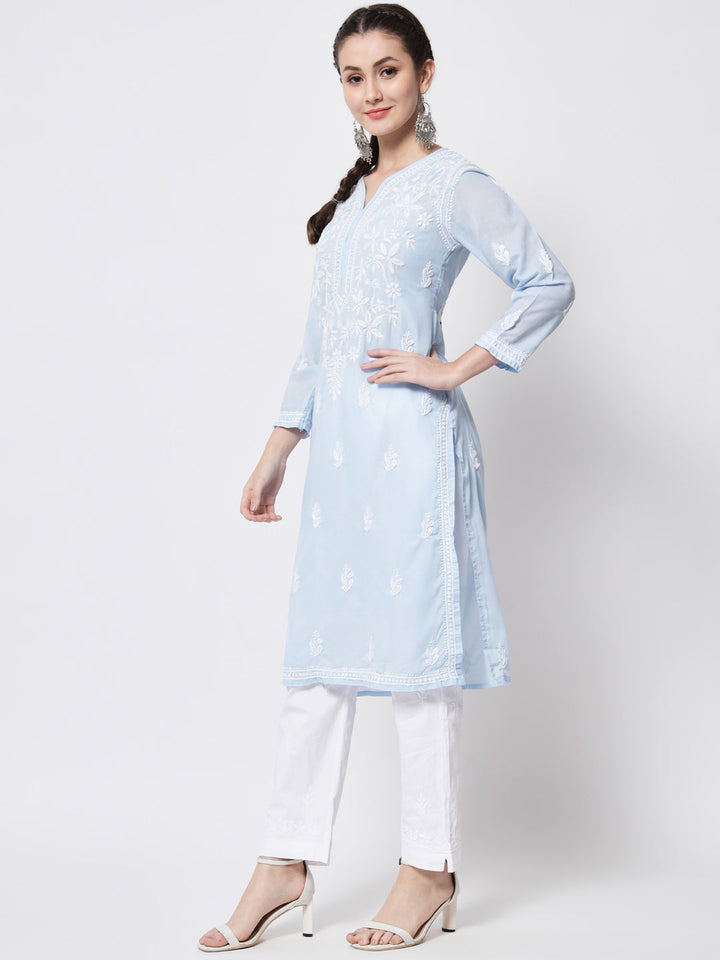 Hand Embroidered Chikankari Cotton Straight Kurta- PC3372