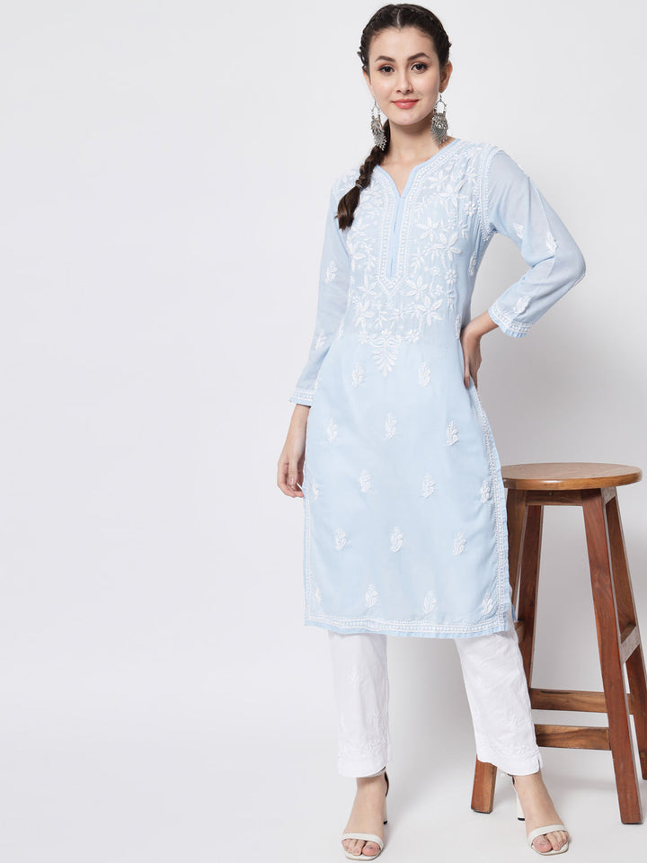 Hand Embroidered Chikankari Cotton Straight Kurta- PC3372