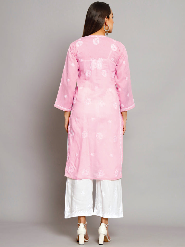 Hand Embroidered Chikankari Cotton Straight Kurta- PC3495