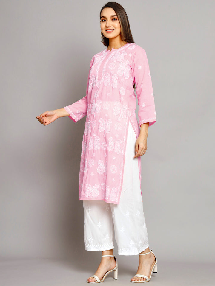 Hand Embroidered Chikankari Cotton Straight Kurta- PC3495