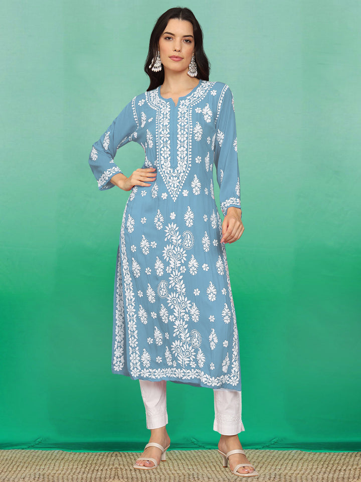 Hand Embroidered Chikankari Modal Straight Kurta- PC4042