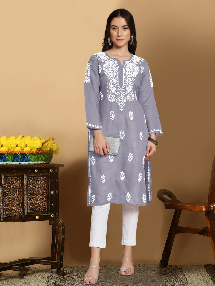 Hand Embroidered Chikankari  Cotton Straight Kurta- PC3561