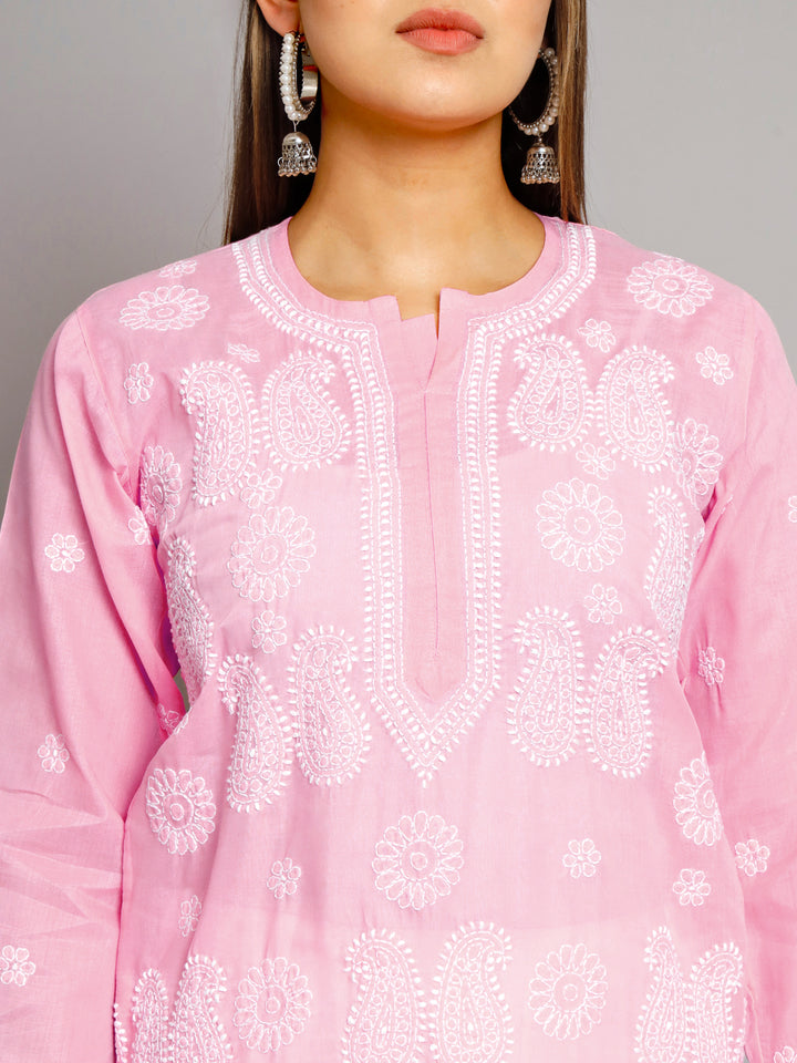 Hand Embroidered Chikankari Cotton Straight Kurta- PC3495