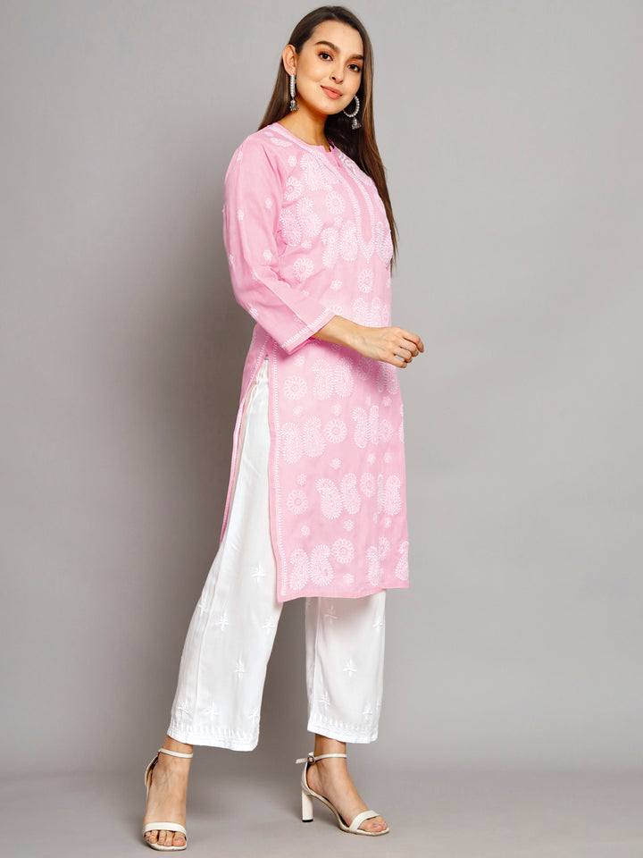 Hand Embroidered Chikankari Cotton Straight Kurta- PC3495