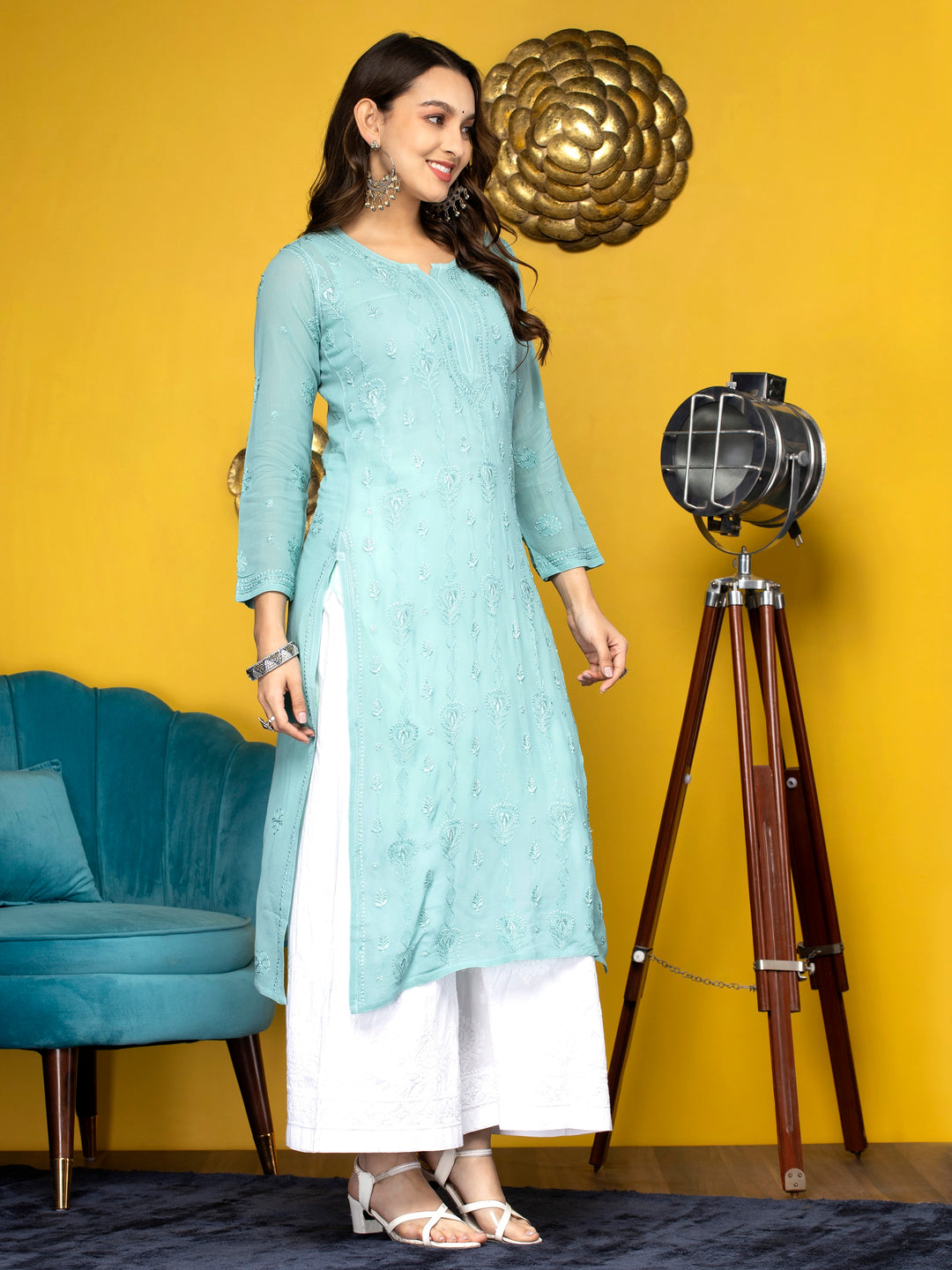 Hand Embroidered Chikankari Viscose Georgette Straight  Kurta- PC3640