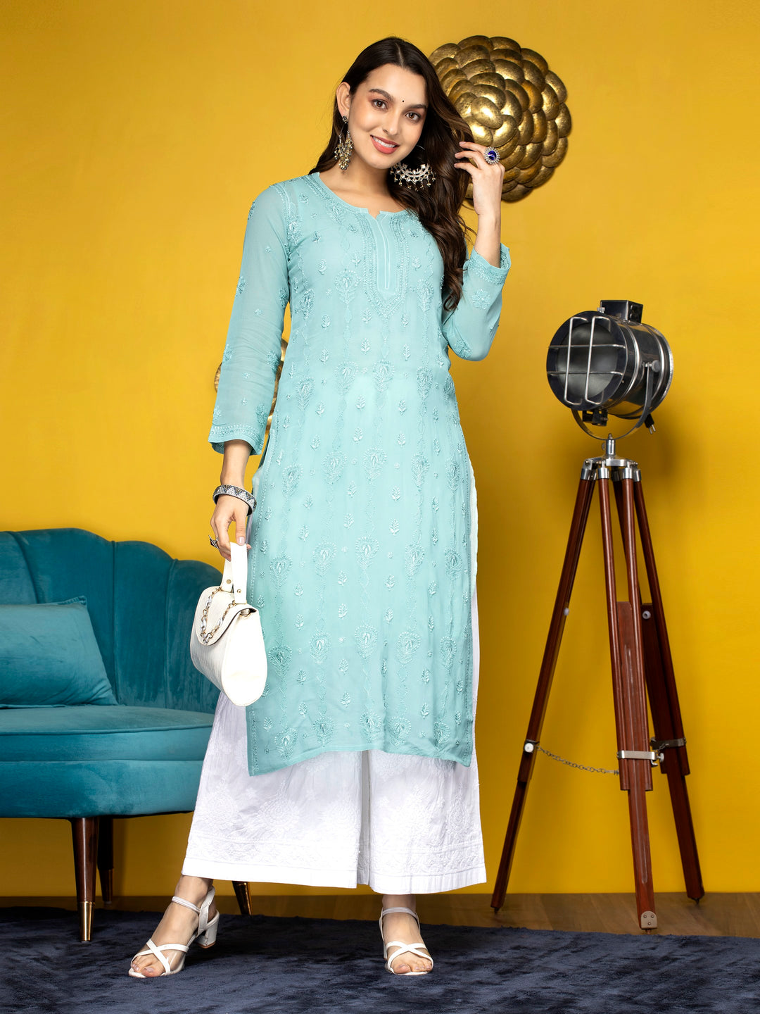 Hand Embroidered Chikankari Viscose Georgette Straight  Kurta- PC3640