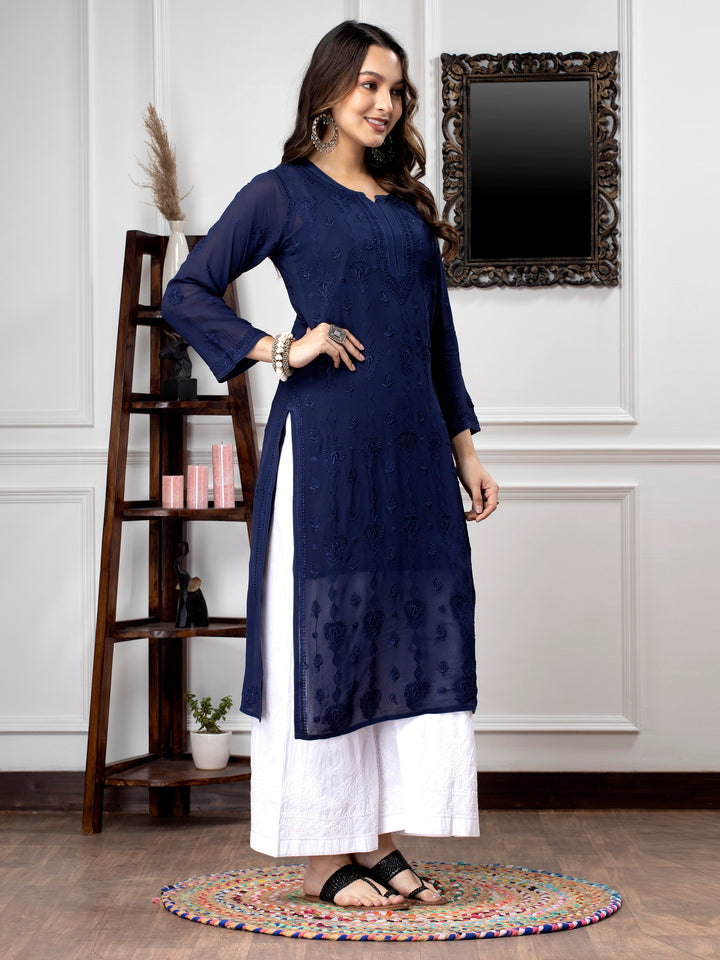 Hand Embroidered Chikankari Viscose Georgette Straight  Kurta- PC3640