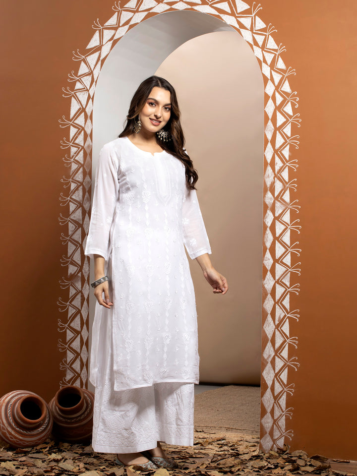 Hand Embroidered Chikankari Viscose Georgette Straight  Kurta- PC3640