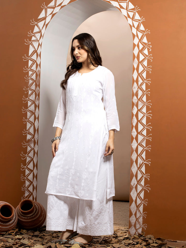 Hand Embroidered Chikankari Viscose Georgette Straight  Kurta- PC3640