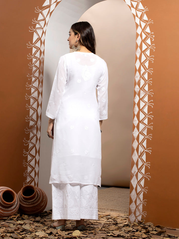 Hand Embroidered Chikankari Viscose Georgette Straight  Kurta- PC3640