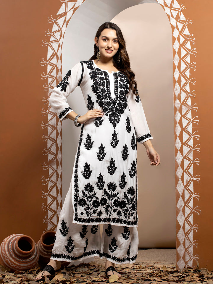 Women Hand Embroidered Chikankari Muslin Kurta Set-PC3642KS