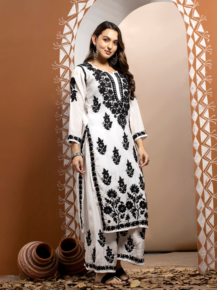 Women Hand Embroidered Chikankari Muslin Kurta Set-PC3642KS