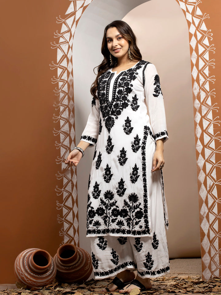 Women Hand Embroidered Chikankari Muslin Kurta Set-PC3642KS