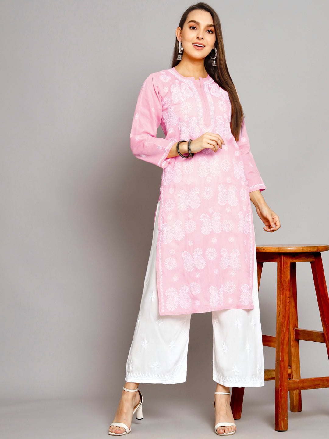 Hand Embroidered Chikankari Cotton Straight Kurta- PC3495