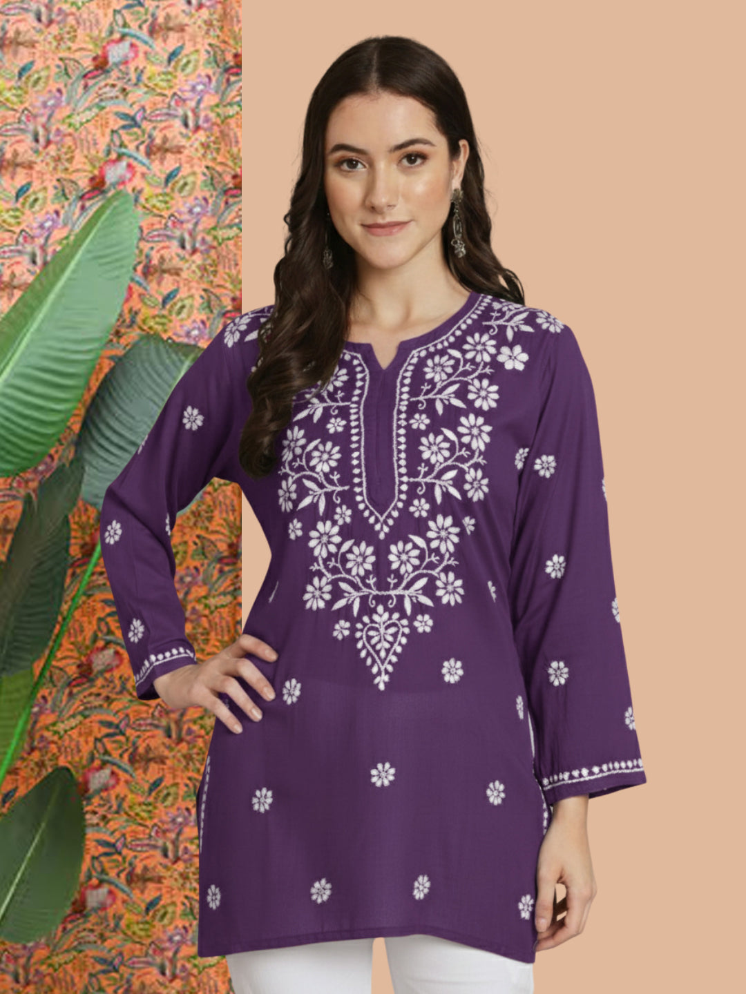 Women Hand Embroidered Chikankari Modal Kurti PC3611 Darkmauve