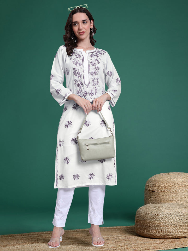 Hand Embroidered Chikankari Mulmul Cotton Straight Kurta- PC4085