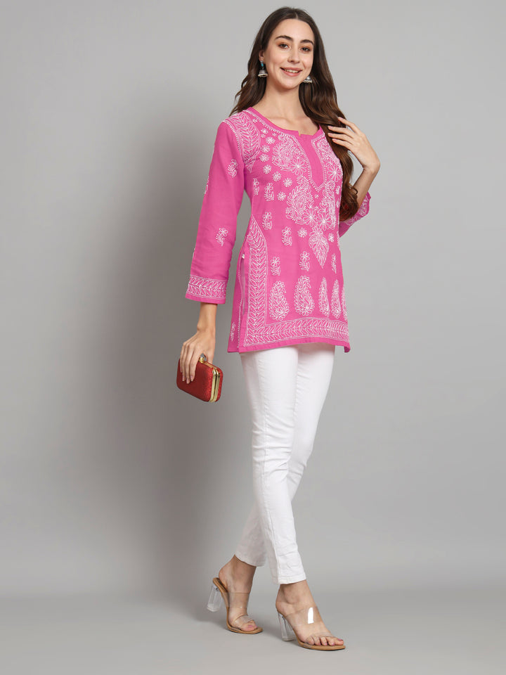 Women Hand Embroidered Chikankari Cotton Kurti PC3595