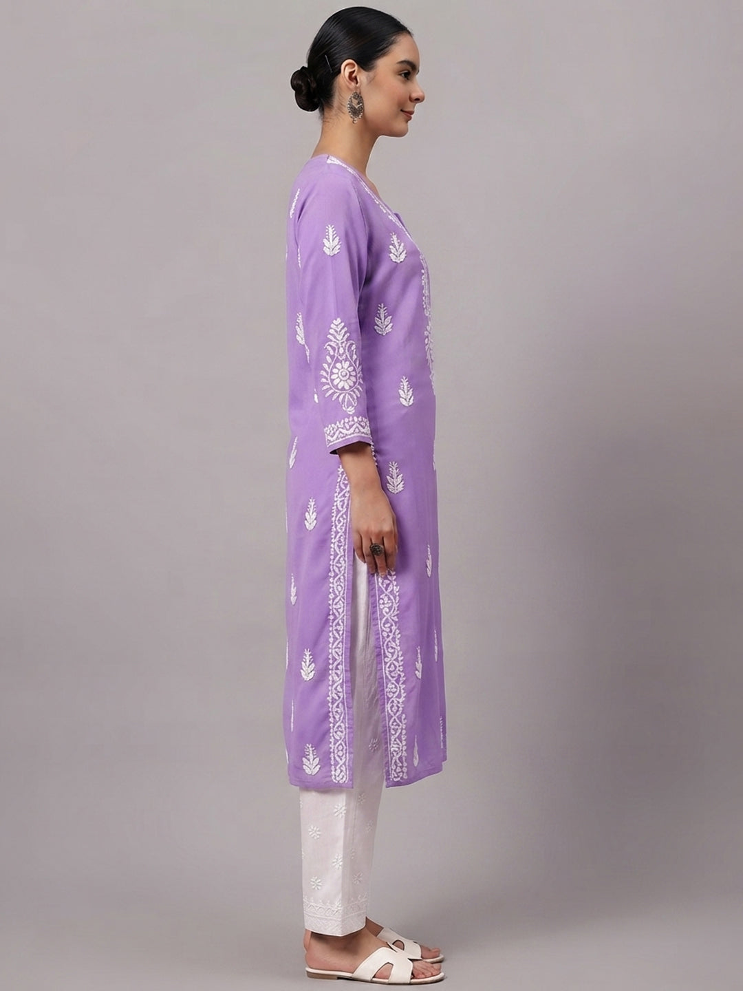 Women Hand Embroidered Chikankari Rayon Kurta PC4076 Purple