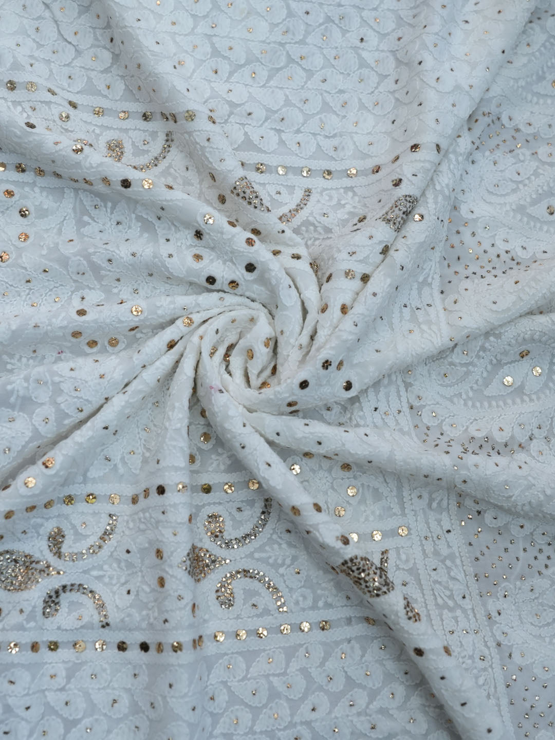Women Hand Embroidered Chikankari Viscose Georgette Dressmaterial PC4124-WHITE1