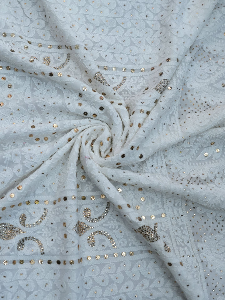 Women Hand Embroidered Chikankari Viscose Georgette Dressmaterial PC4124-WHITE1