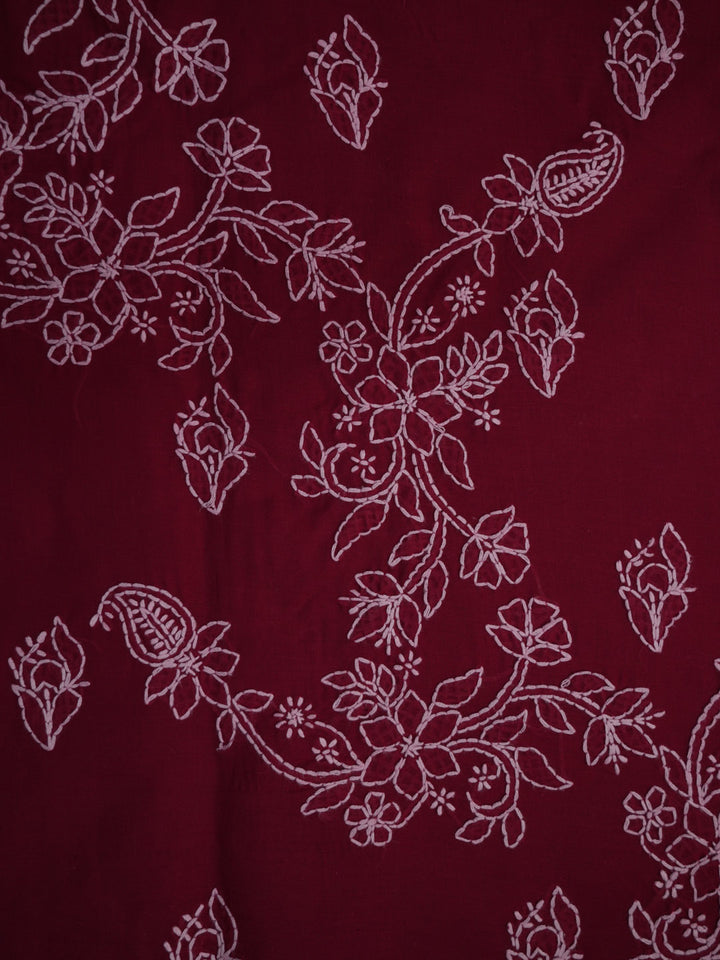 Women Hand Embroidered Chikankari Cotton Dressmaterial PCSCU00104FS-MAROON