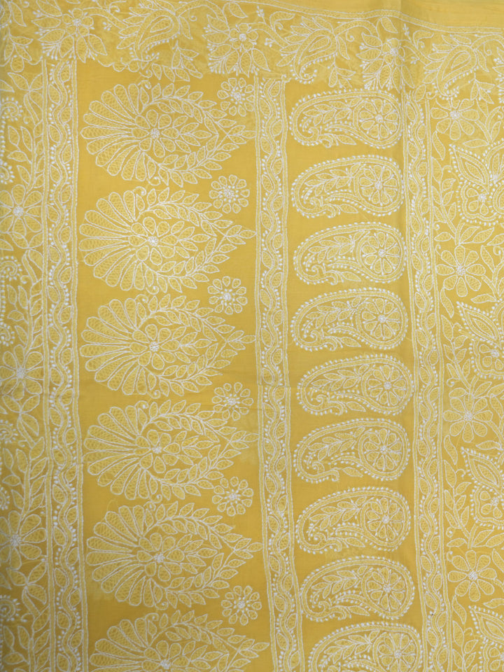 Hand Embroidered Chikankari Cotton Saree PCSAR02 Lightyellow