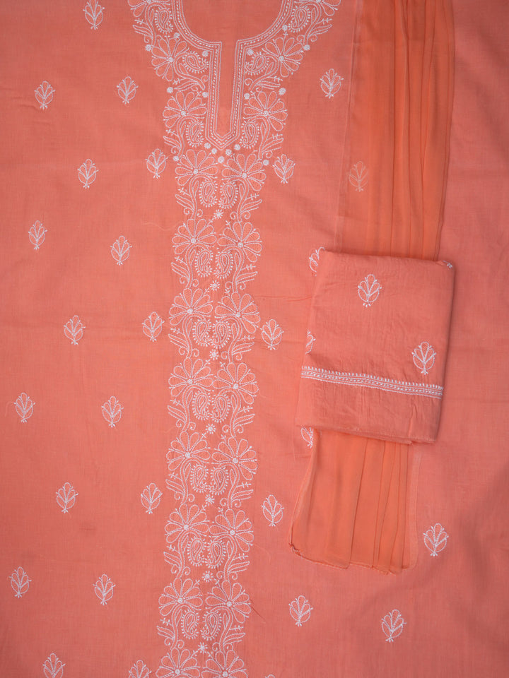 Women Hand Embroidered Chikankari Cotton Dressmaterial PCSCU00104FS-Darkpeach