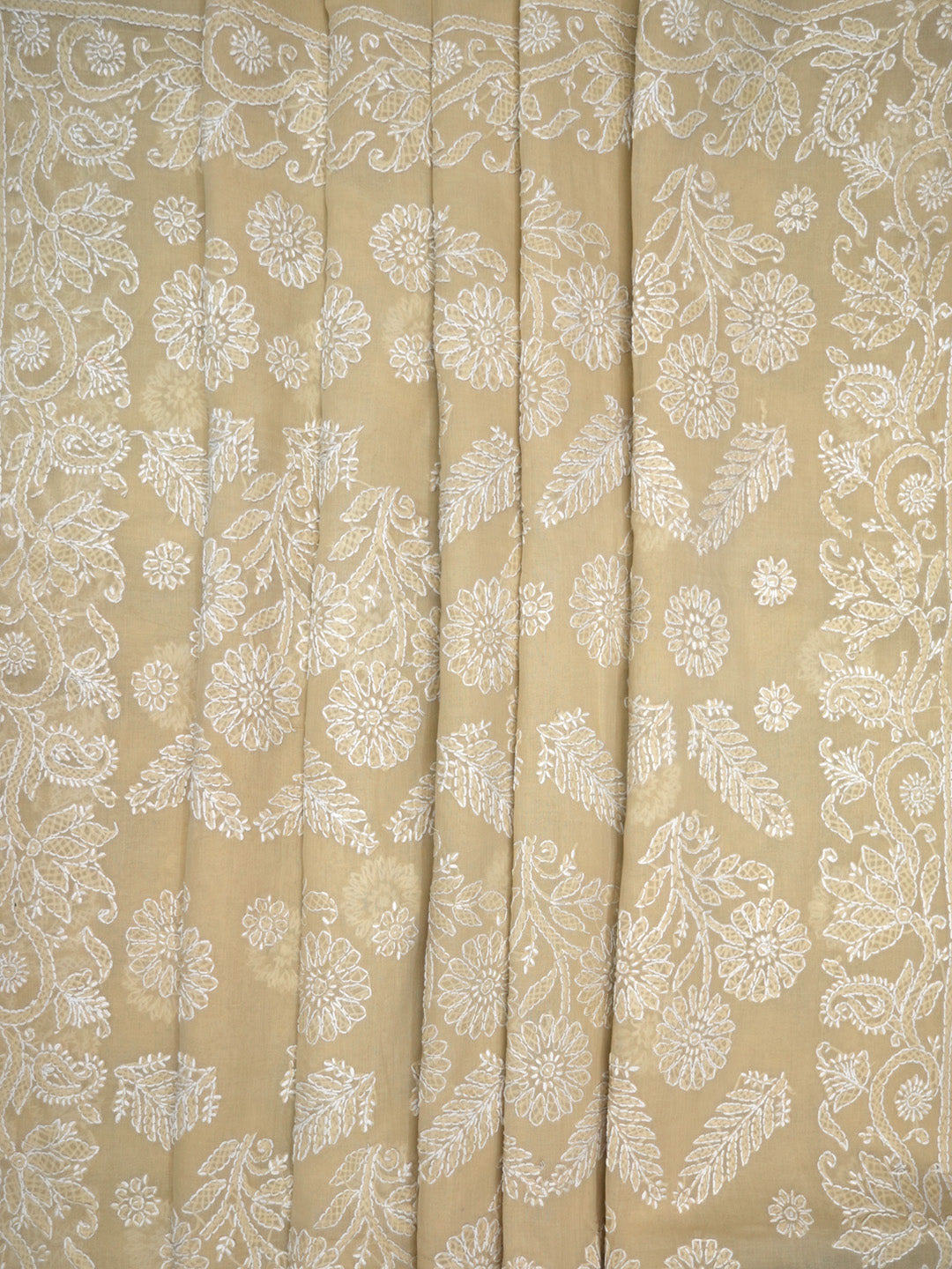 Hand Embroidered Chikankari Cotton Saree PCSAR02 Beige