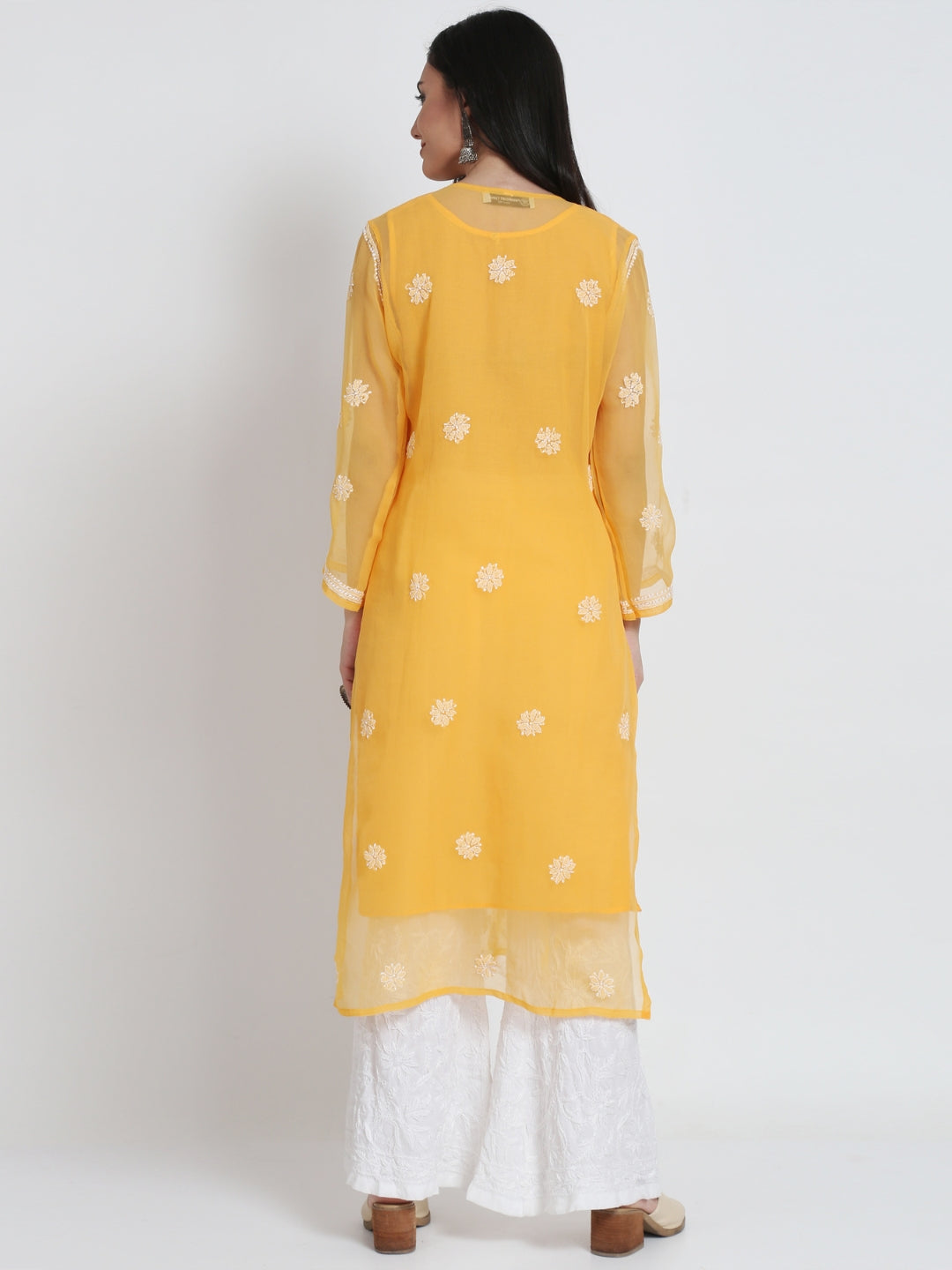 Hand Embroidered Chikankari Georgette Straight Kurta With Matching Slip- PC3484