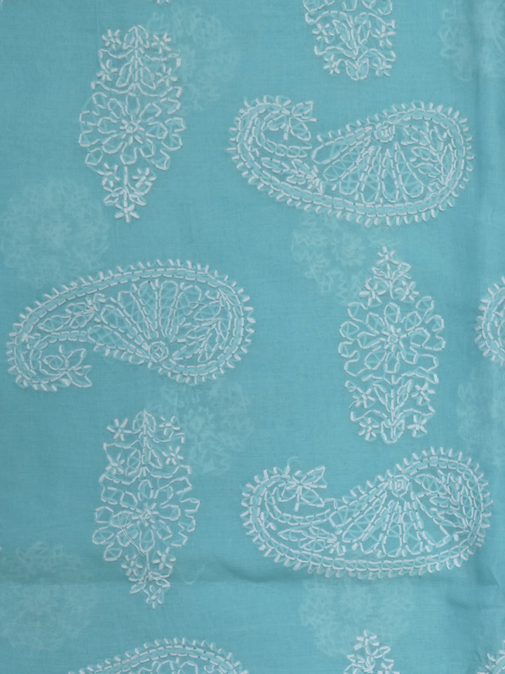 Hand Embroidered Chikankari Cotton Saree PCSAR02 Blue