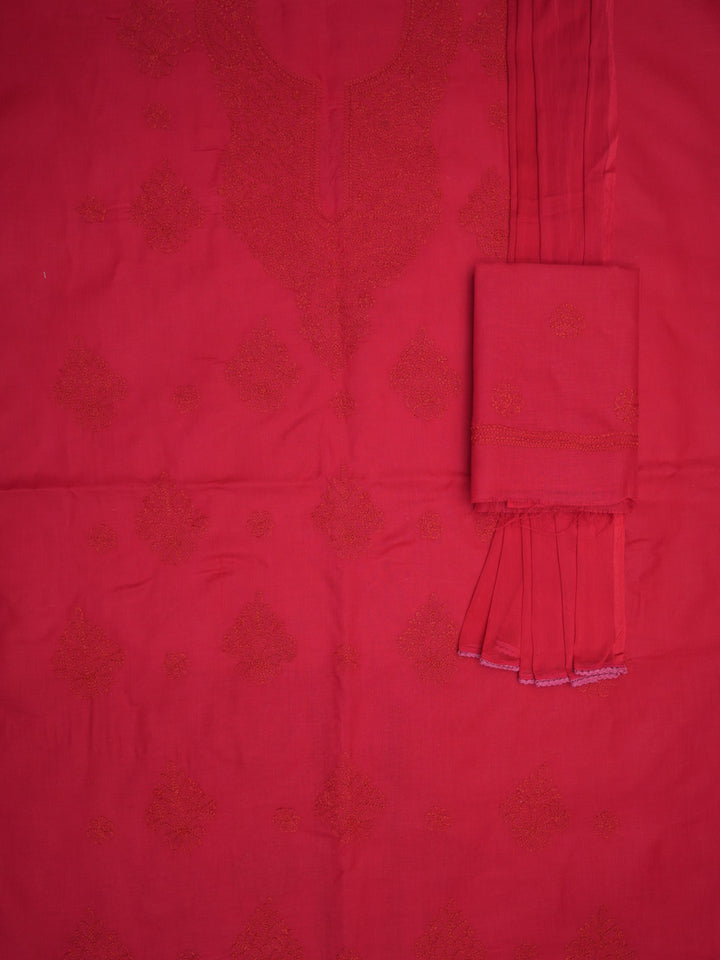 Women Hand Embroidered Cotton Chikankari Dress MaterialPCSCU00406FS-TOMATORED