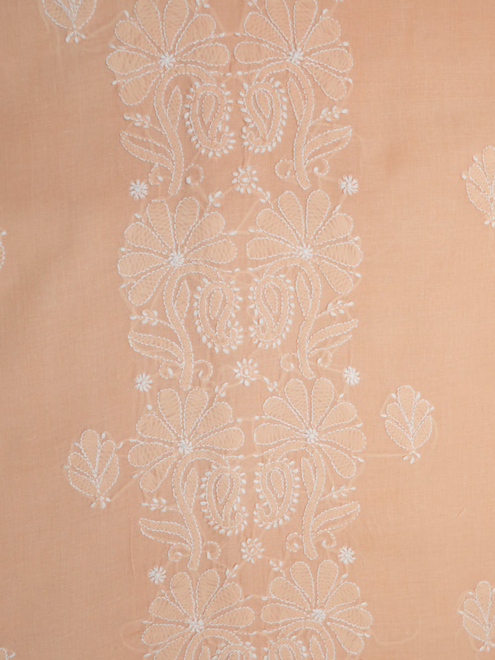 Women Hand Embroidered Cotton Chikankari Dress MaterialPCSCU00104FS-APRICOTPEACH