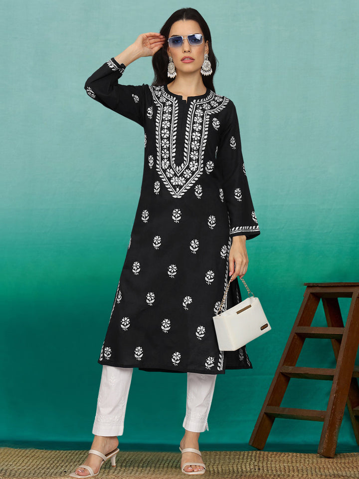 Hand Embroidered Chikankari Mulmul Cotton Straight Kurta- PC3839